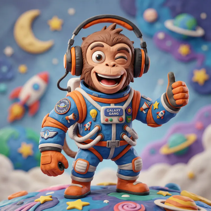Cool Monkey Astronaut Mascot in 3D Claymation Style