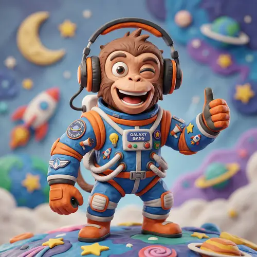 Cool Monkey Astronaut Mascot in 3D Claymation Style