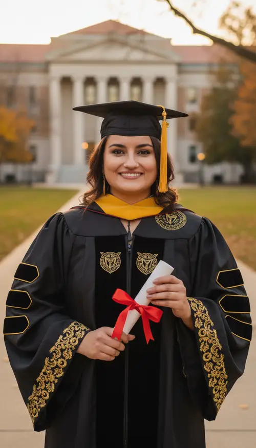 Graduation Attire: Elegant Black and Gold Gown