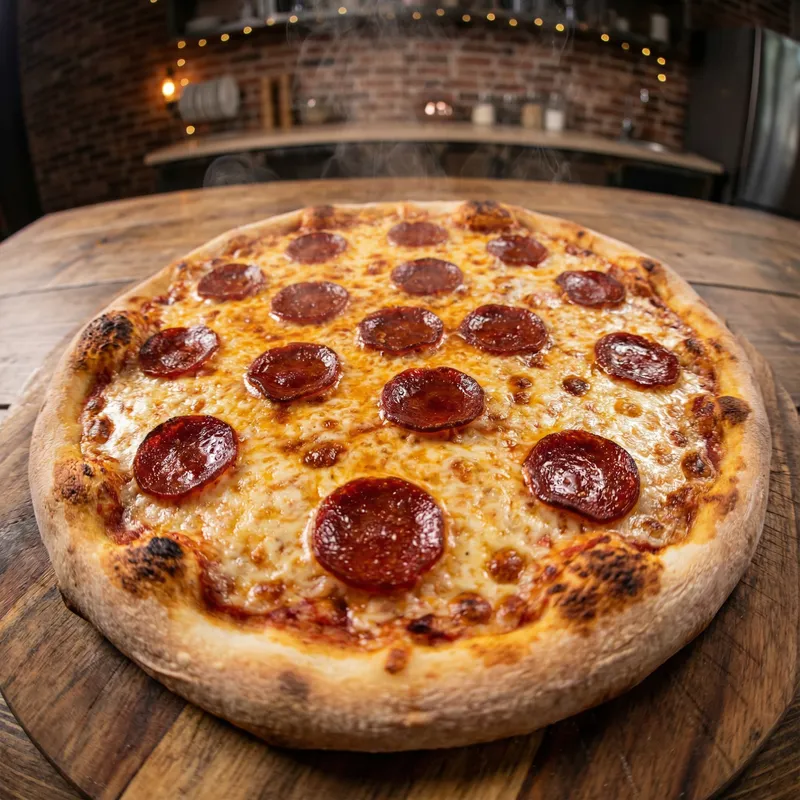 Zoomed Out Pepperoni Pizza with Melting Cheese