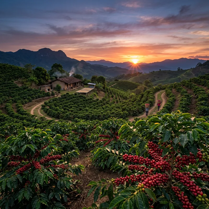Beautiful Coffee Farm at Sunset: A Nature's Delight Beautiful Coffee Farm at Sunset: A Nature's Delight