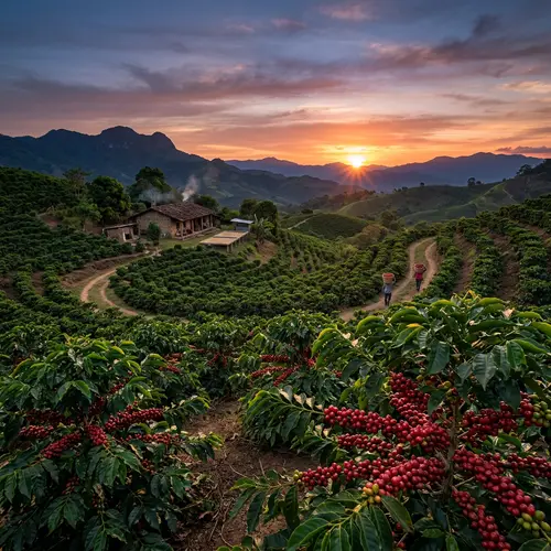 Beautiful Coffee Farm at Sunset: A Nature's Delight