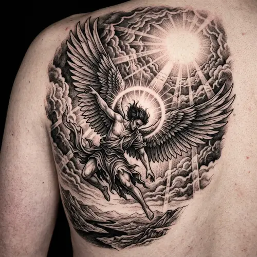 Fallen Angel Tattoo Design Under Two Suns | Heavenly Art