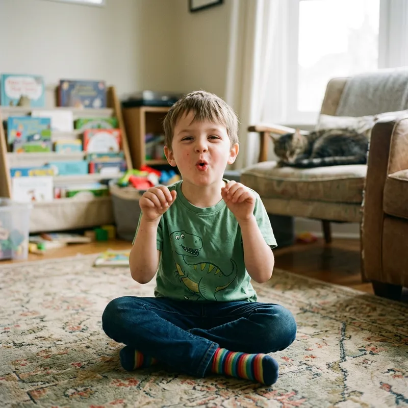 Boy Mimicking a Cat Sound