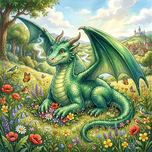 Friendly Dragon in a Serene Meadow