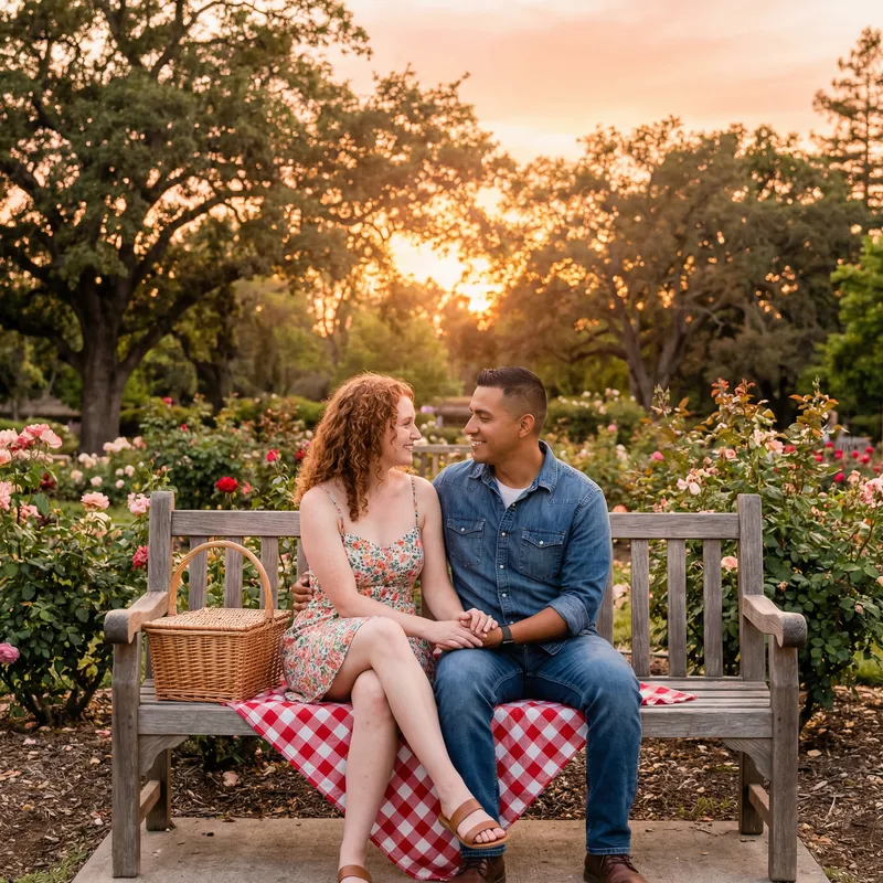 Romantic Couple Embracing at Sunset in the Park Romantic Couple Embracing at Sunset in the Park