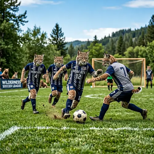 Bobcat Teenagers Playing Soccer in Colorful Jerseys