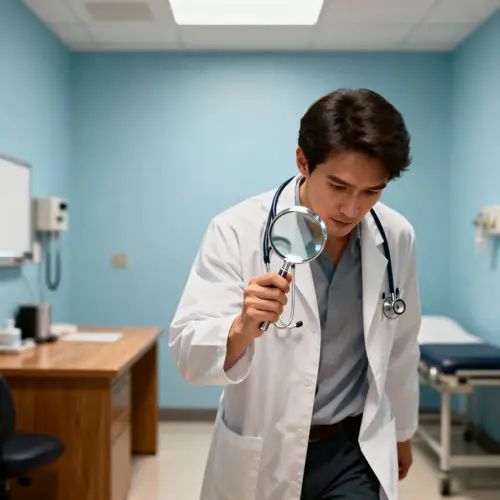 Doctor Searching with Magnifying Glass