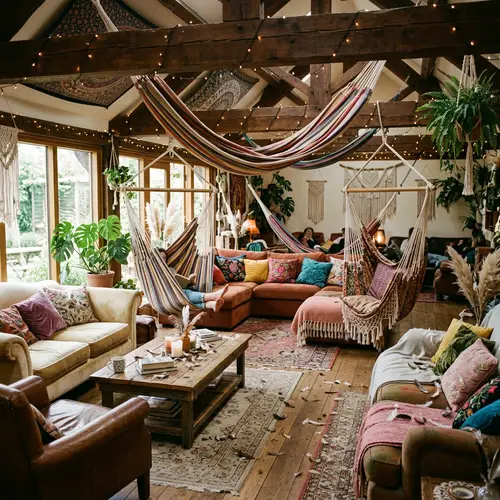 Charming Lounge Area with Hammocks and Sofas