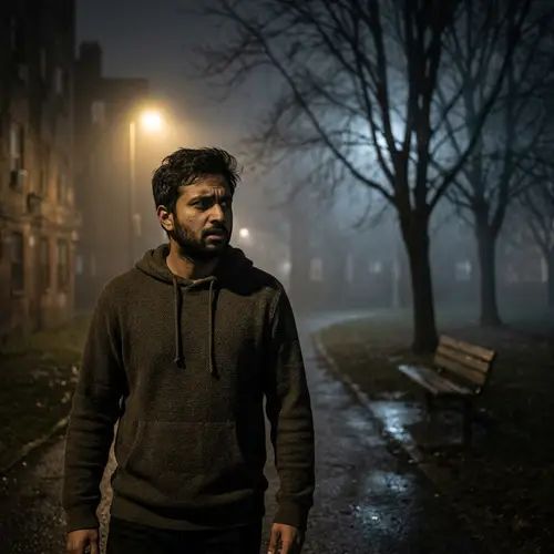 Lost South Asian Man Wandering in Urban Solitude