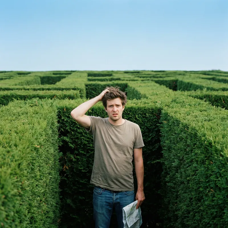 Losted Guy in Maze - Surreal Portrait Photo Losted Guy in Maze - Surreal Portrait Photo