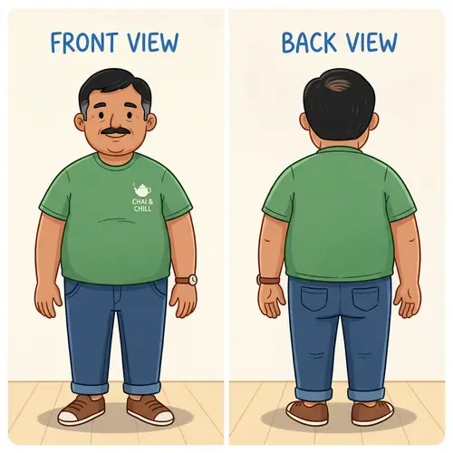 Cartoon Character Design: Front & Back Views - South Asian Man