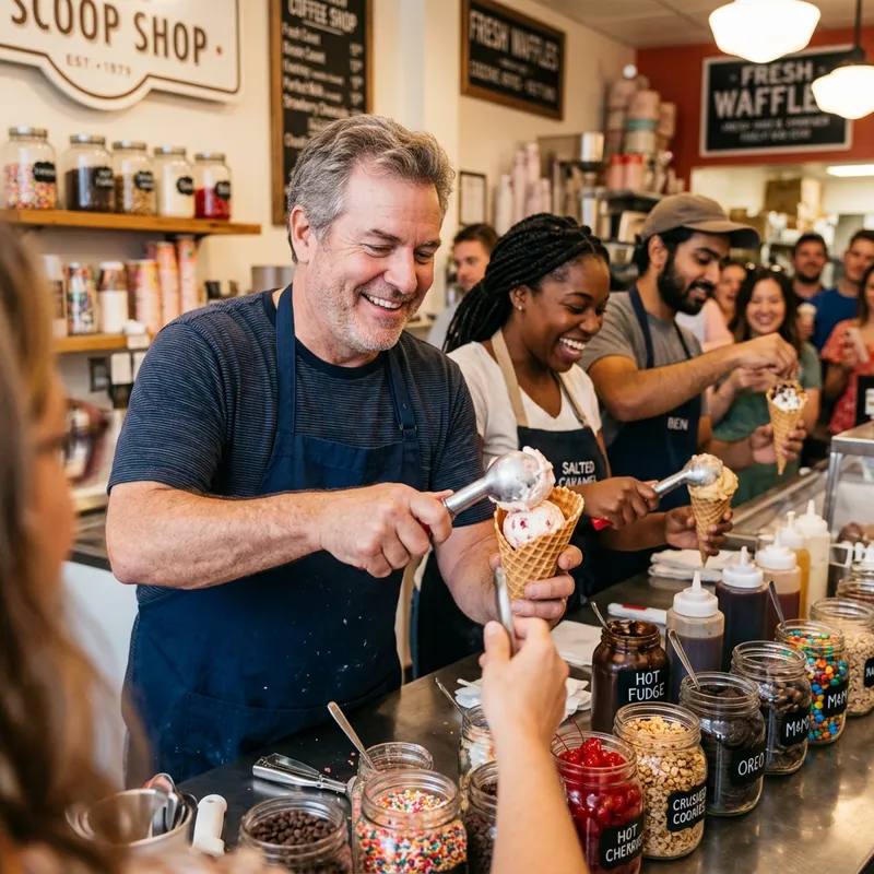 Bustling Ice Cream Parlor: Nostalgic Delights & Vibrant Details Bustling Ice Cream Parlor: Nostalgic Delights & Vibrant Details