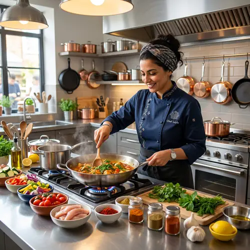 Elena - Talented Chef Cooking in Modern Kitchen