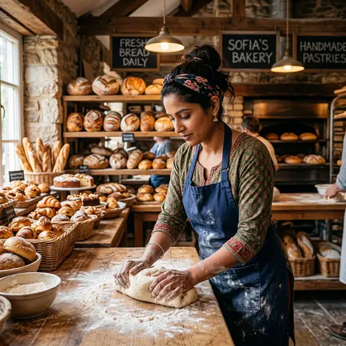 Sofia Mixing Dough in Traditional Family Bakery
