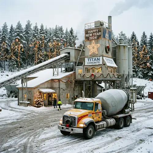 Winter Concrete Factory Celebrating New Year | Industrial Holiday Cheer