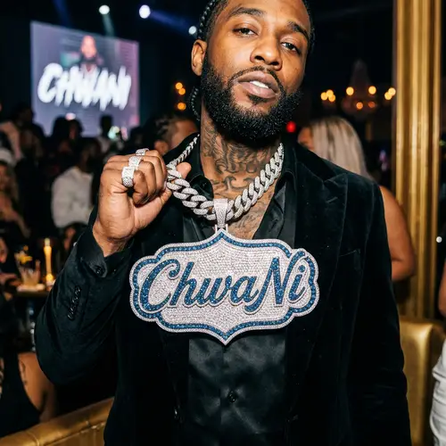 ChwaNi Iced Out Rapper Chain Pendant with Blue Diamonds