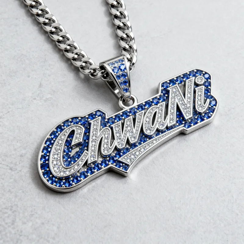 ChwaNi Iced Out Rapper Chain Pendant with Blue Diamonds