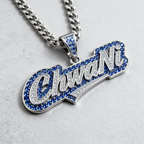 ChwaNi Iced Out Rapper Chain Pendant with Blue Diamonds