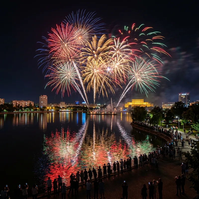 Fireworks Display over Lake Titan - Bucharest Celebration