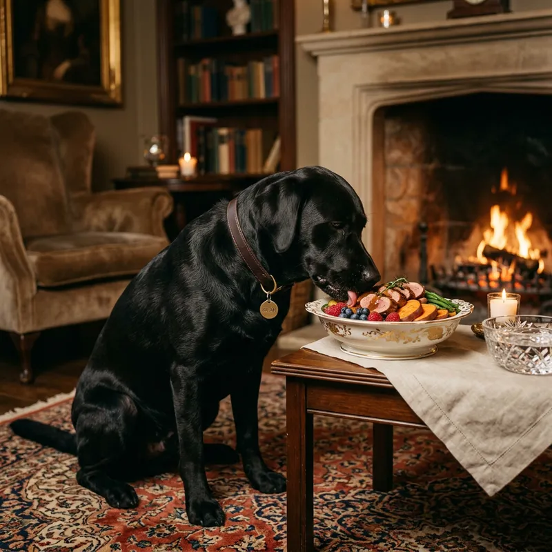 Luxurious Black Dog Eating Posh