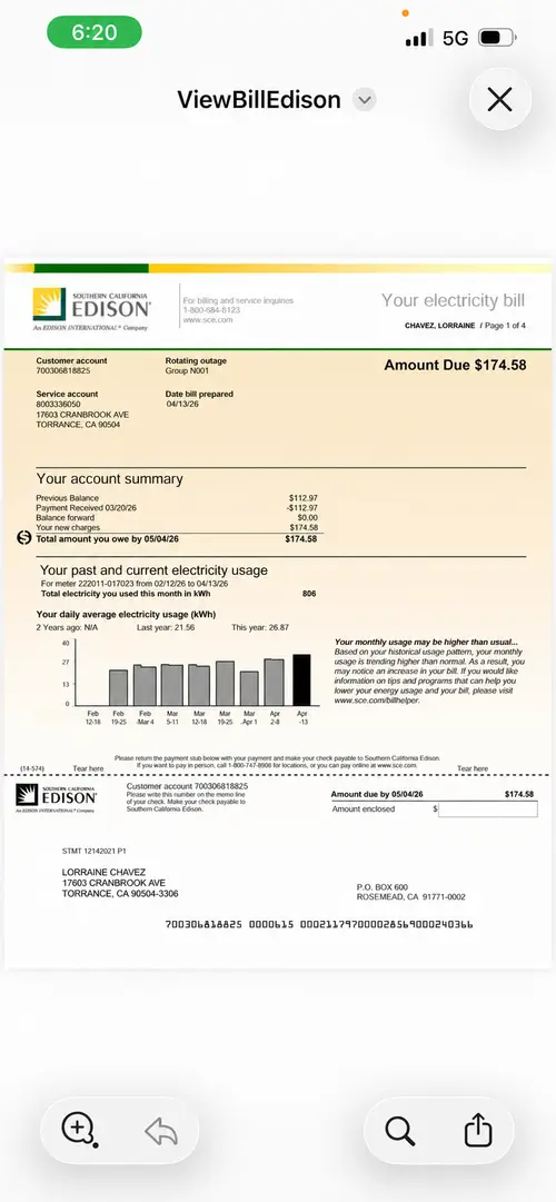 Electricity Usage Update: 806 kWh for $174.58