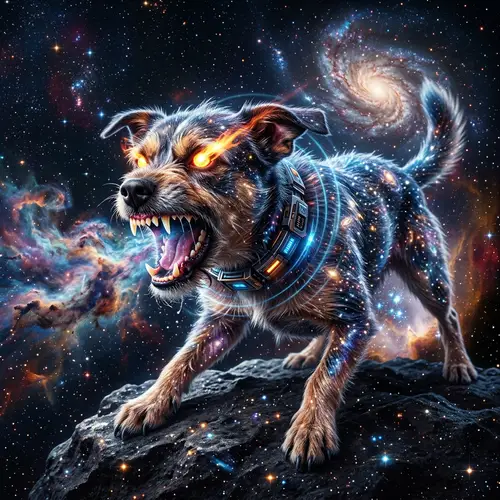 Intense Space Dog with Cosmic Fur | Futuristic Angry Mutt