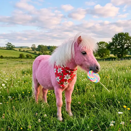 Cute Miniature Pony with Pink Coat and Giant Lollipop