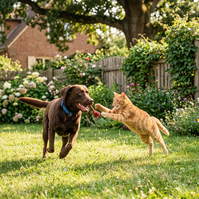 Adorable Cat and Dog Playtime in the Backyard