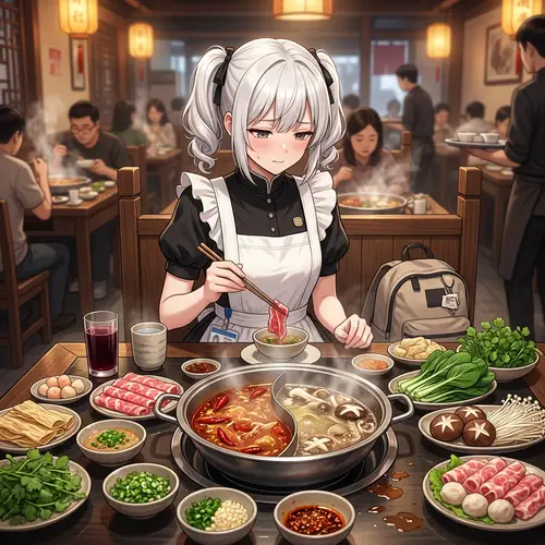 Hotpot Restaurant Scene with Unique University Student