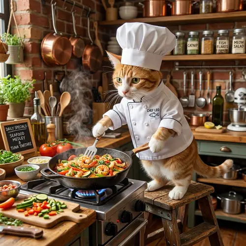 Cat Chef Cooking Delicious Meals