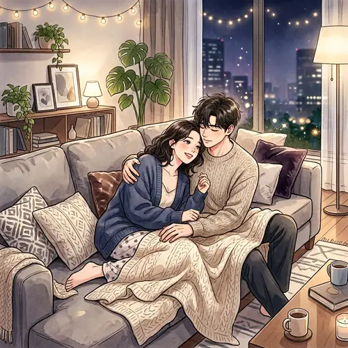 Cozy Romantic Manhwa Illustration of a Couple