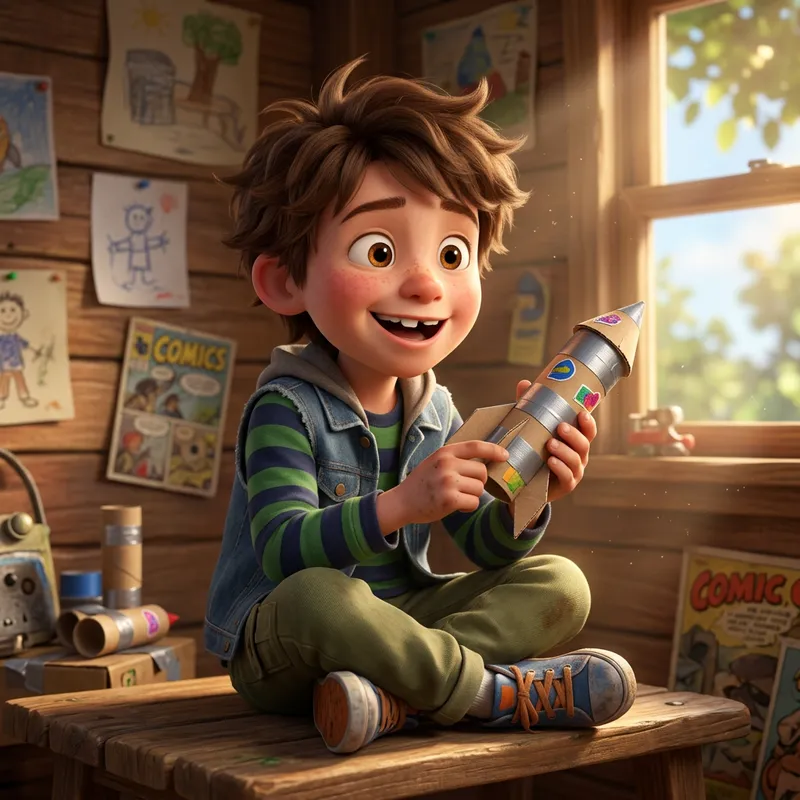 Cute 8-Year-Old Boy in 3D Pixar Style Cute 8-Year-Old Boy in 3D Pixar Style