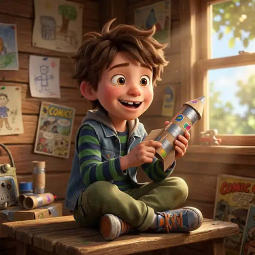 Cute 8-Year-Old Boy in 3D Pixar Style