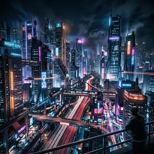 Futuristic Cyberpunk Cityscape at Night | Technological Innovation