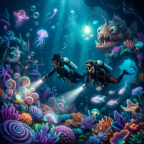 Surreal Underwater Exploration: Alice in Wonderland Surrealism