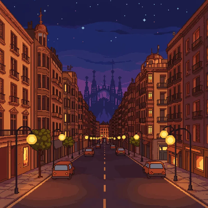 Retro Platformer Background Inspired by Barcelona Nights Retro Platformer Background Inspired by Barcelona Nights