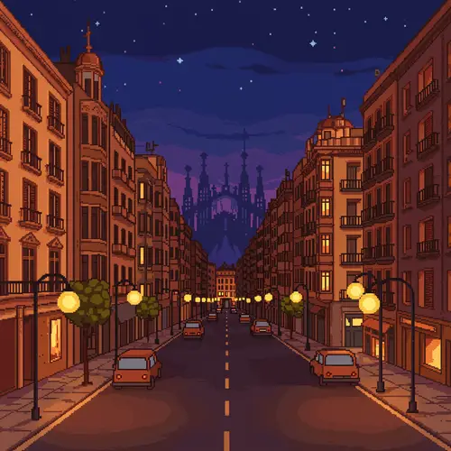 Retro Platformer Background Inspired by Barcelona Nights