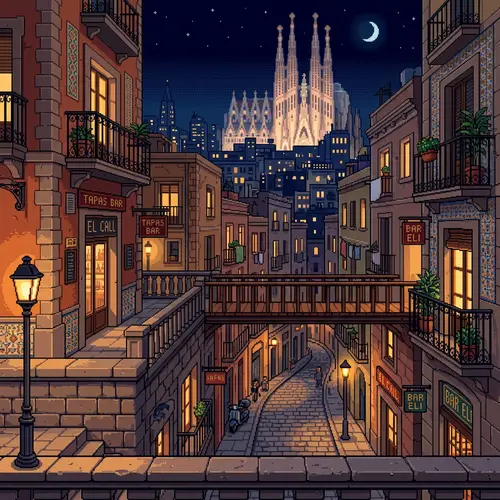 Retro Platformer Background Inspired by Barcelona Nights