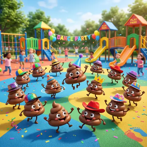 Playful Poo Emojis Dancing with Hats