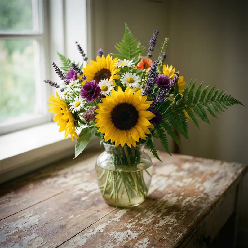 Vibrant Wildflowers in Vintage Glass Vase | Still Life Art