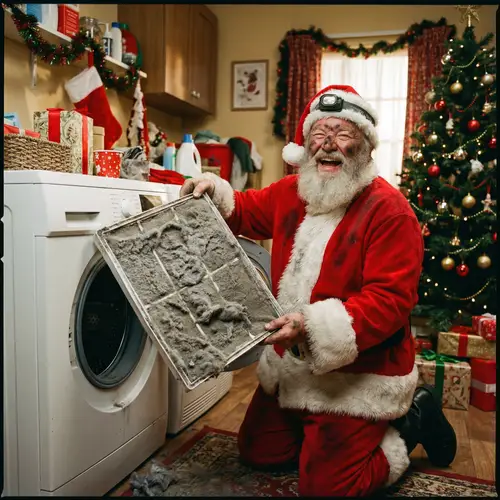 Santa Claus Cleaning Filter of Drum Type Washing Machine | Christmas