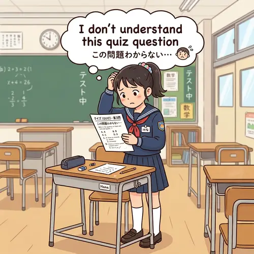 Confused Japanese Schoolgirl Contemplating Quiz Question