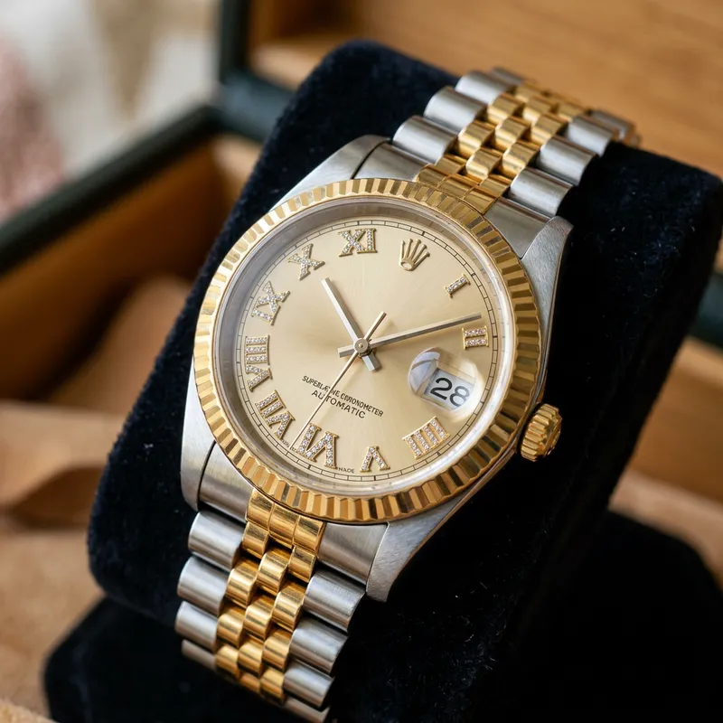 Luxury Rolex Wristwatch with Golden Bezel