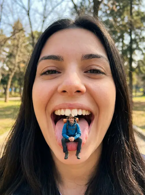 Tiny Man on Giantess' Tongue - Fantasy Art