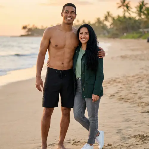 Beach Photo Shoot: Tall Man and Woman in Green Jacket