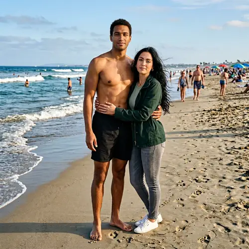 Beach Photo Shoot: Mixed Race Couple in Casual Attire