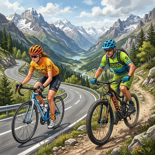 Mountain and Road Biking Adventure Illustration