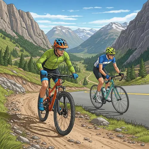 Mountain and Road Biking Adventure Illustration