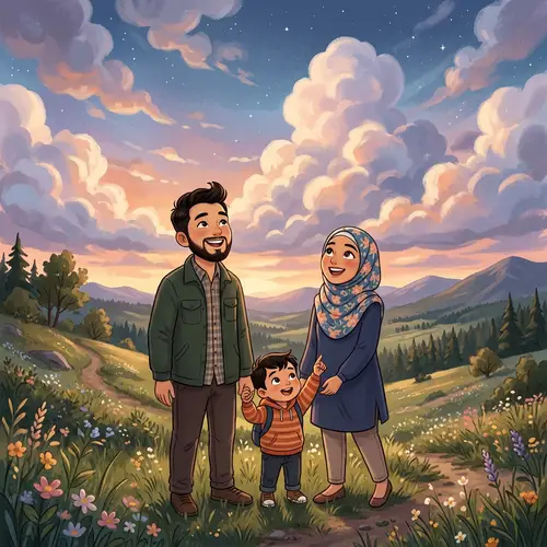 Joyful Family Embracing Nature and Stargazing Together